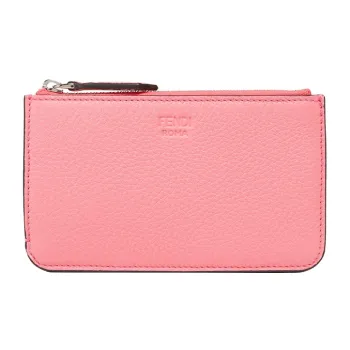 FENDI Peekaboo Calfskin Card Holder Key Pouch Coin Purse Women's Pink