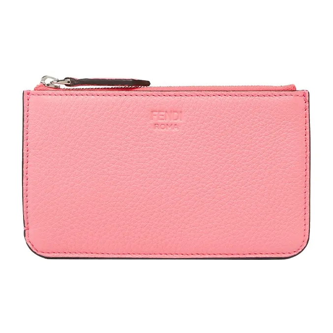FENDI Peekaboo Calfskin Card Holder Key Pouch Coin Purse Women's Pink-0