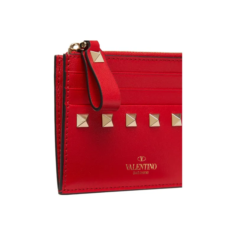 Valentino Calfskin Coin Purses Card Holders Regular Women's Solid Red-4