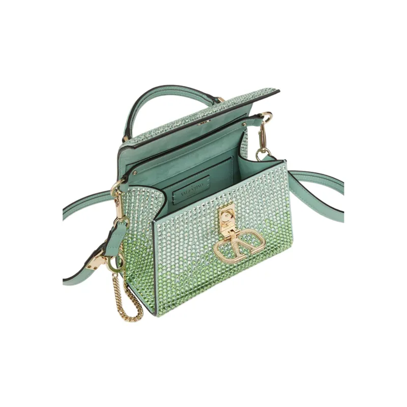 Valentino VSLING Rhinestone Appliqué Shoulder Bag Crossbody Bag Handbag Mini Women's Green-5