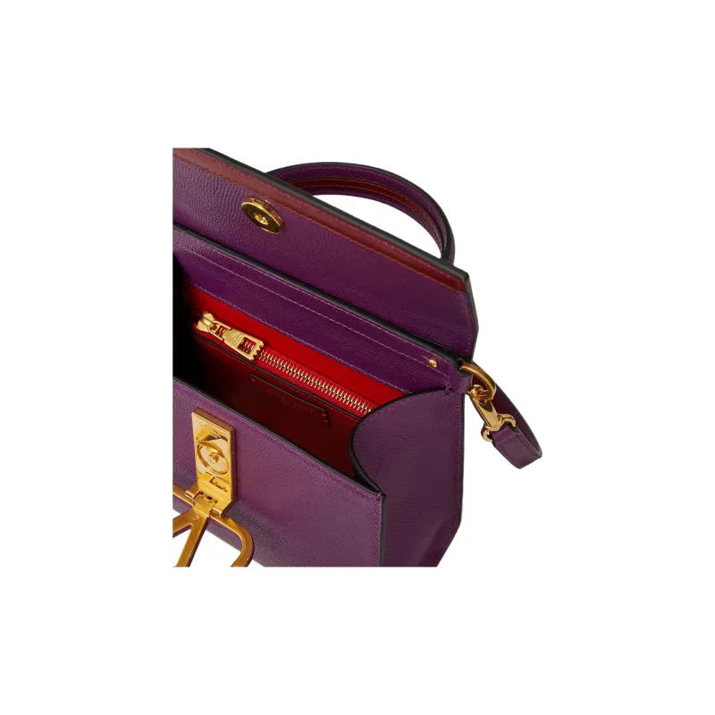 Valentino VSLING Textured Calfskin Shoulder Bag Crossbody Bag Handbag Small Size Women's Purple-5