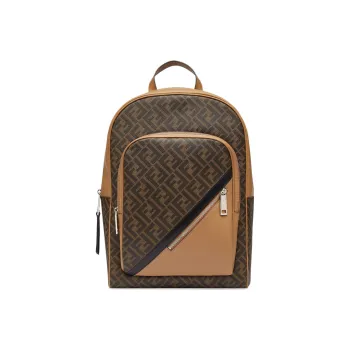 FENDI Cotton With Calfskin Backpack Men's Brown