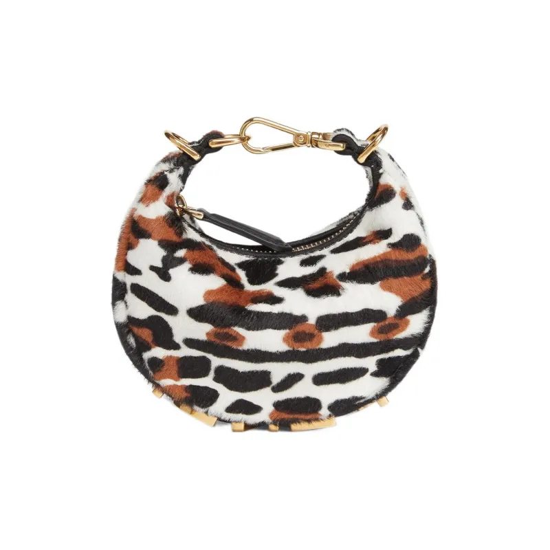 FENDI Fendigraphy Shearling Cow Leather Patchwork Crescent Bag Portable Wrist Bag Women's Multicolor-1