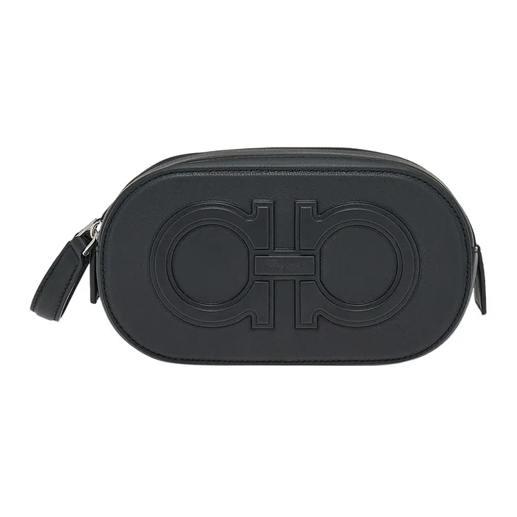 FERRAGAMO Calfskin Clutch Travel Bag Men's Black-0
