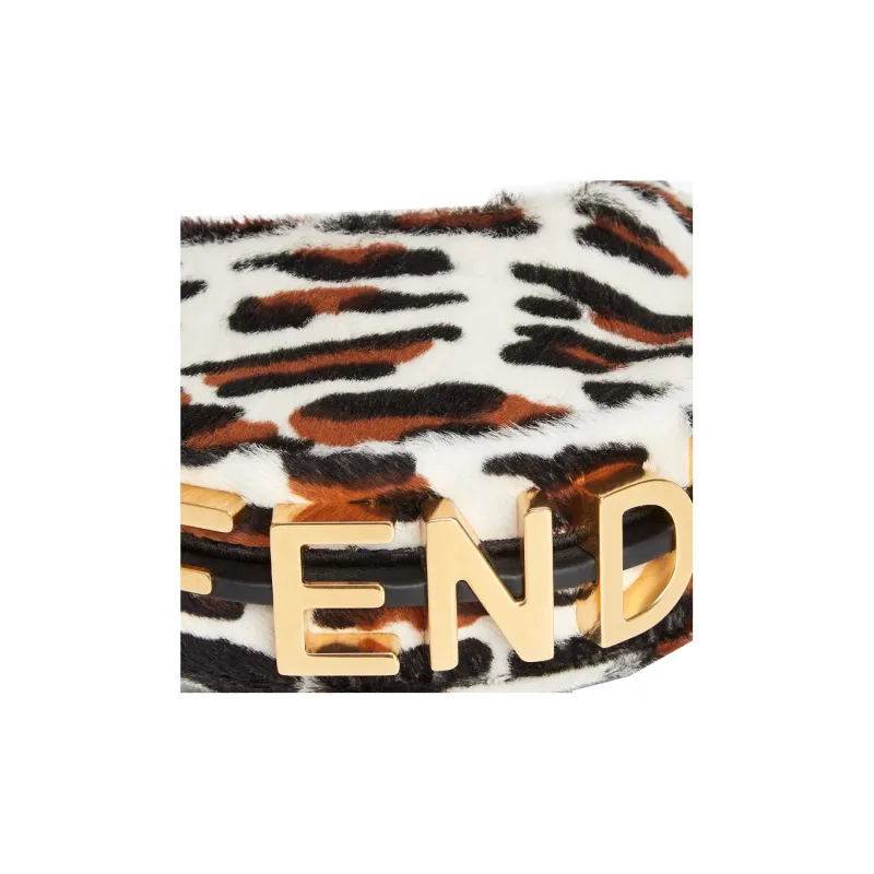 FENDI Fendigraphy Shearling Cow Leather Patchwork Crescent Bag Portable Wrist Bag Women's Multicolor-2