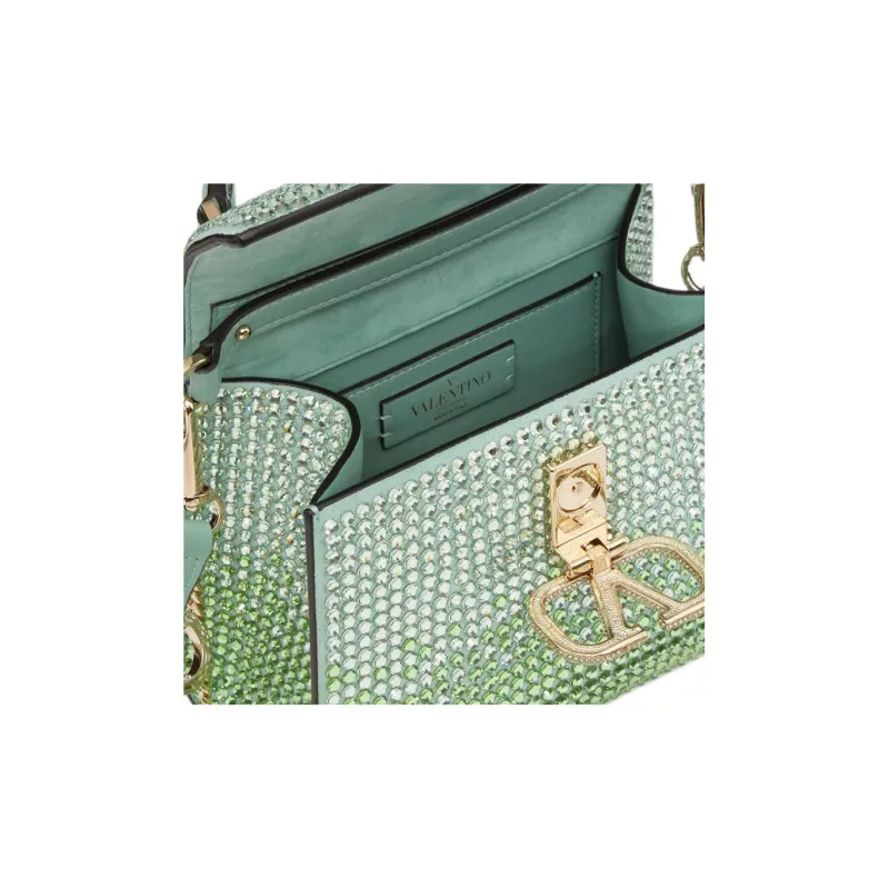 Valentino VSLING Rhinestone Appliqué Shoulder Bag Crossbody Bag Handbag Mini Women's Green-6