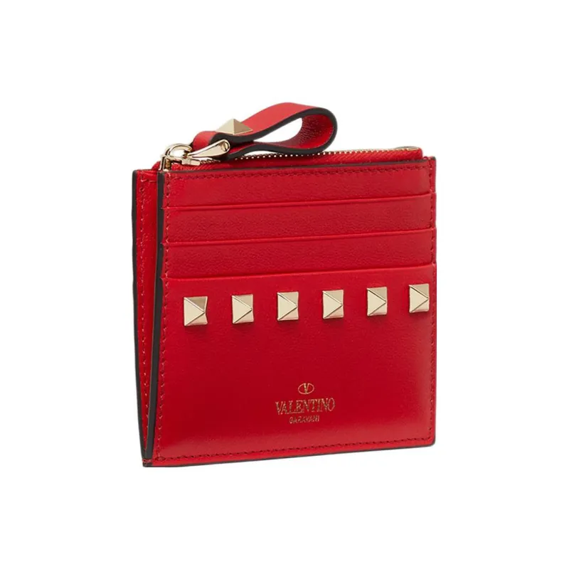 Valentino Calfskin Coin Purses Card Holders Regular Women's Solid Red-1