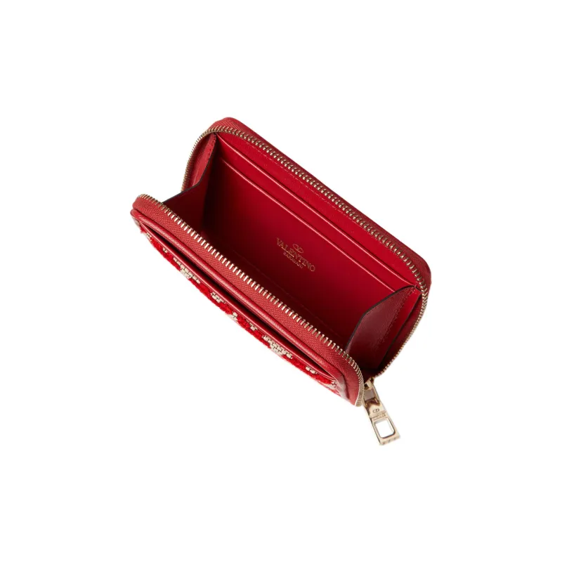 Valentino Leather Detail Card Holder Women's Beige/Red-3