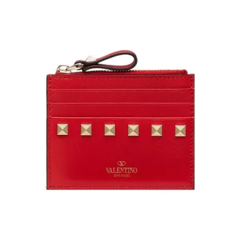 Valentino Calfskin Coin Purses Card Holders Regular Women's Solid Red