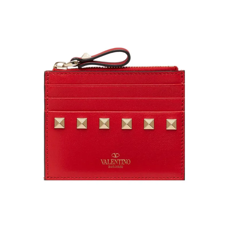 Valentino Calfskin Coin Purses Card Holders Regular Women's Solid Red-0