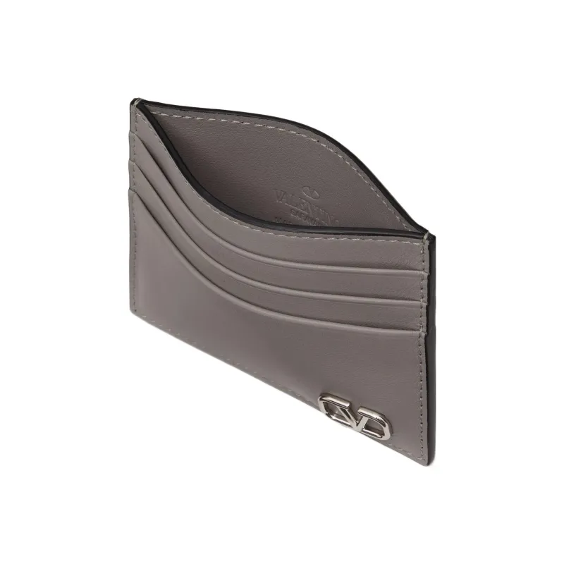 Valentino Calfskin Card Holder Men's Pearl Gray-3