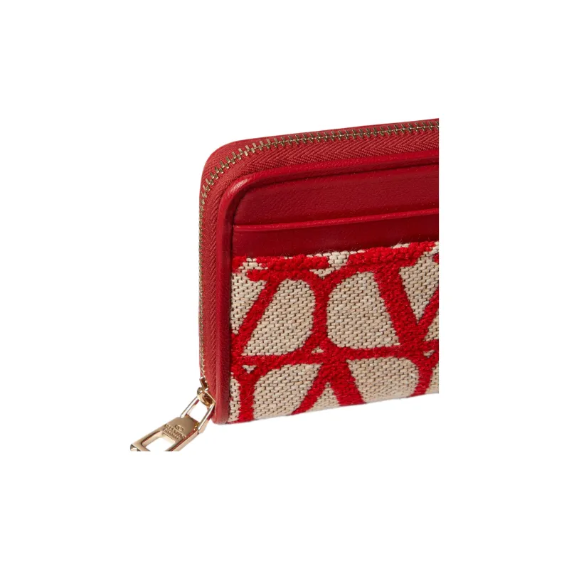 Valentino Leather Detail Card Holder Women's Beige/Red-4