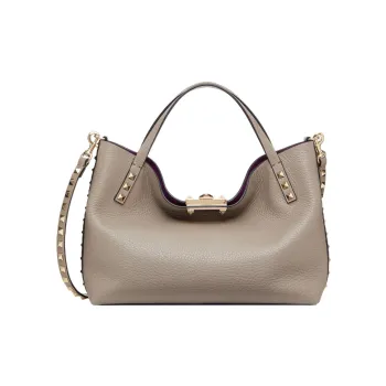 Valentino ROCKSTUD Grain Calfskin One Shoulder Handbag Trumpets Women's Umber