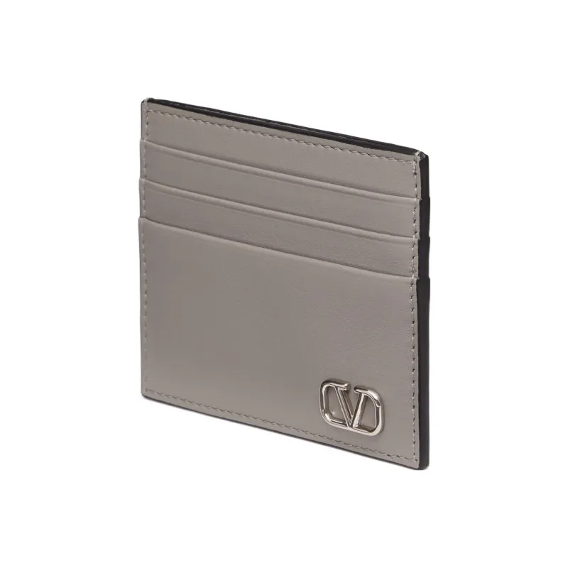 Valentino Calfskin Card Holder Men's Pearl Gray-1