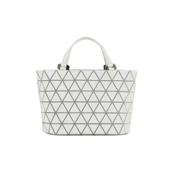 ISSEY MIYAKE Polyester With Cow Leather Tote Bag Shopping Bag Handbag Women's Light Gray