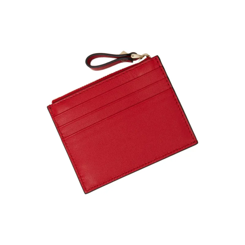 Valentino Calfskin Coin Purses Card Holders Regular Women's Solid Red-2
