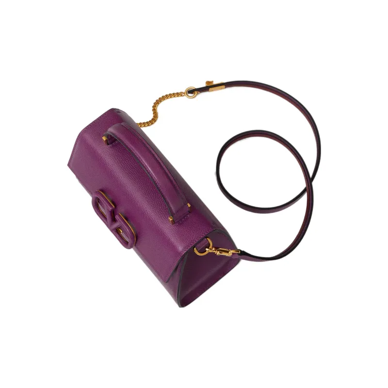 Valentino VSLING Textured Calfskin Shoulder Bag Crossbody Bag Handbag Small Size Women's Purple-4