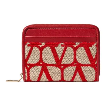Valentino Leather Detail Card Holder Women's Beige/Red