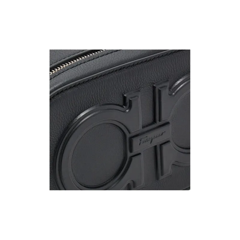 FERRAGAMO Calfskin Clutch Travel Bag Men's Black-3
