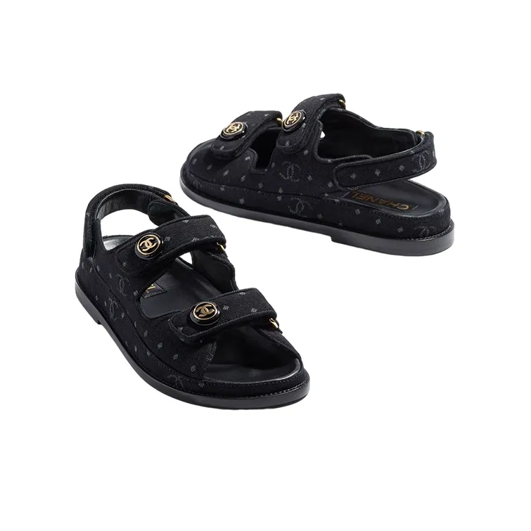 CHANEL Printed Sandal Black Denim Women's-2