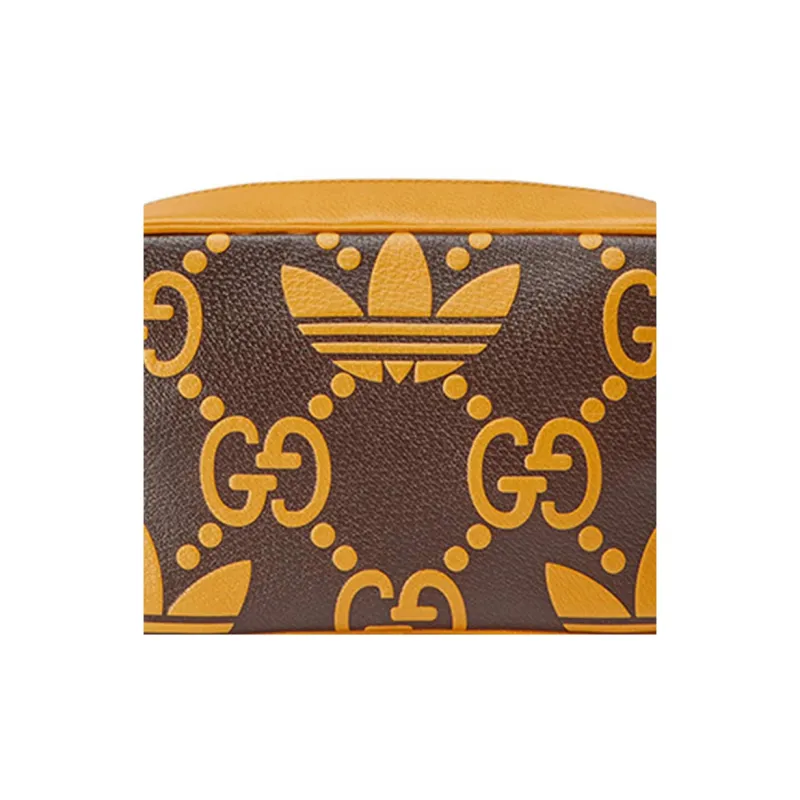 GUCCI Adidas Collaboration Leather Camera Bag Shoulder Bag Crossbody Bag Small Size Men's Brown/Yellow-7