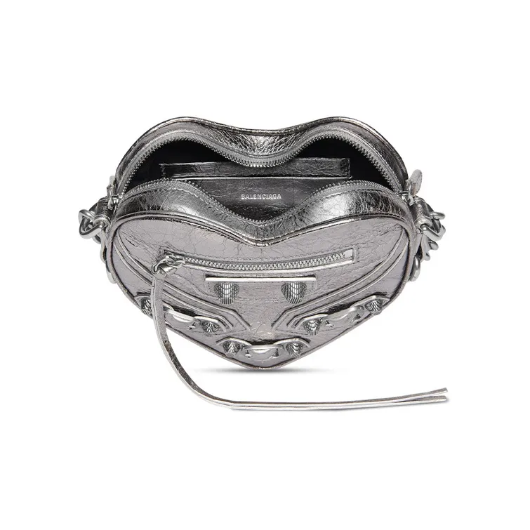Balenciaga Le Cagole Heart Mini Metallized Bag Silver-6