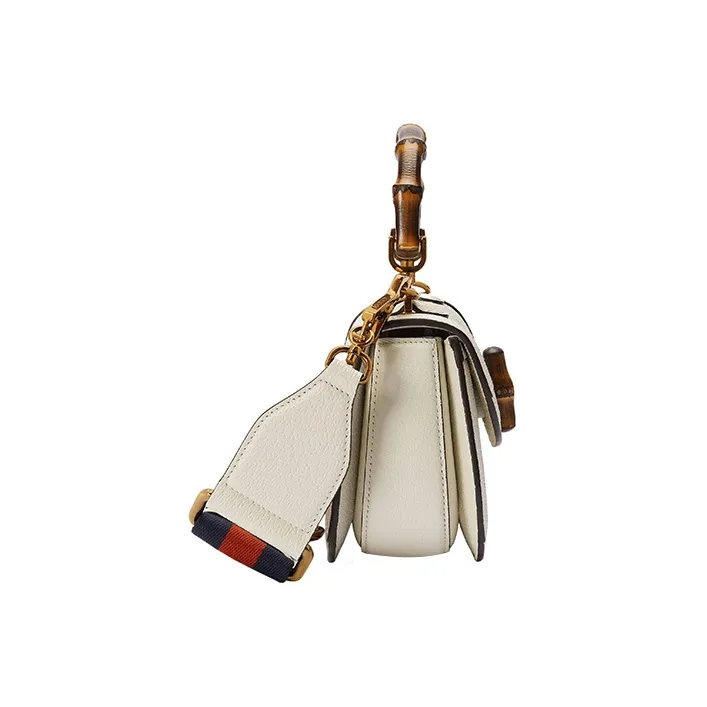 GUCCI Bamboo 1947 Canvas With Leather Trim Bamboo Bag Handbags Shoulder Bags Mini Women's White-4