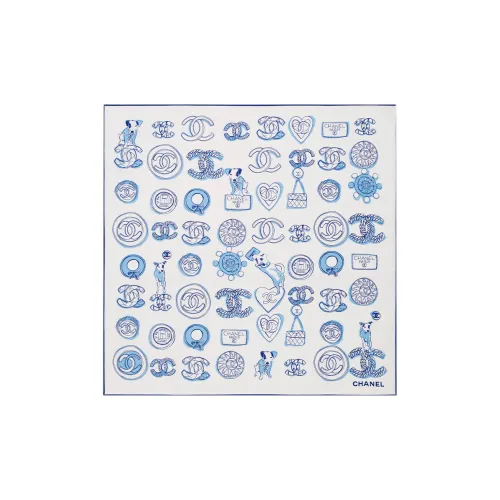 CHANEL Silk Scarves Women's Blue