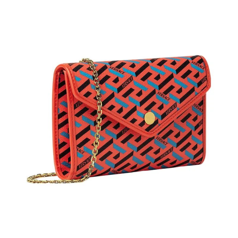 VERSACE Canvas With Leather Envelope Bag, Clutch, Shoulder Bag, Crossbody Bag Women's Red-1