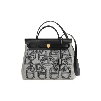 HERMES Herbag Zip H Plume Canvas Portable One Shoulder Canvas Bag Crossbody Bag Regular Women's Black Beige