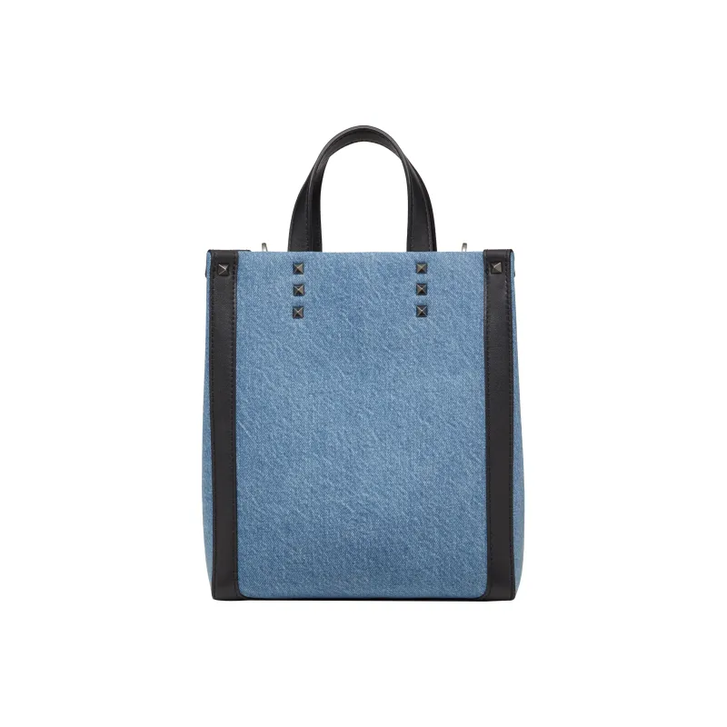 Valentino VLTN Denim Tote Bag, Shopping Bag, Shoulder Bag, Crossbody Bag, Handbag Mini Men's Denim Blue/Black-3