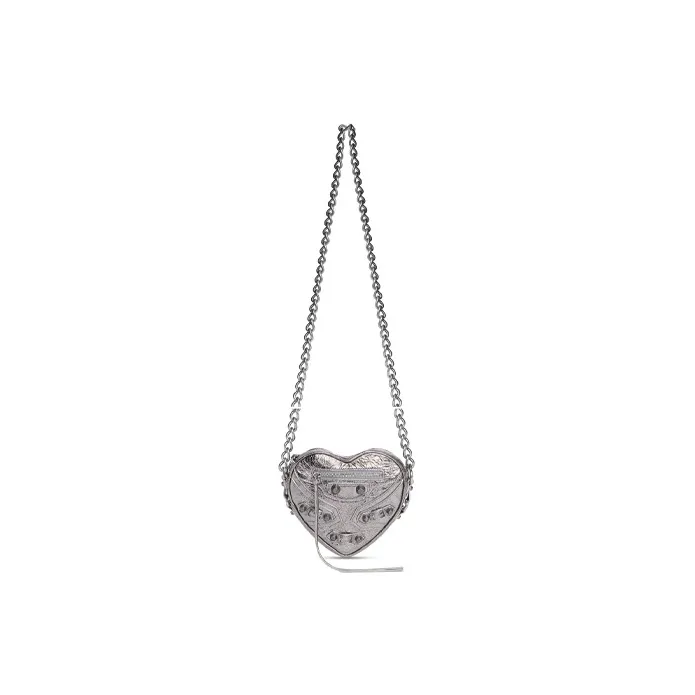 Balenciaga Le Cagole Heart Mini Metallized Bag Silver-2