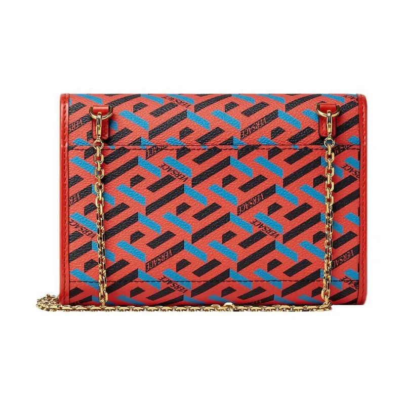 VERSACE Canvas With Leather Envelope Bag, Clutch, Shoulder Bag, Crossbody Bag Women's Red-2