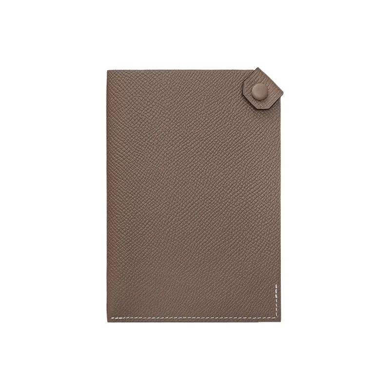 HERMES Tarmac Cowhide Leather Passport Holder Unisex 18 Etoupe Elephant Gray-0