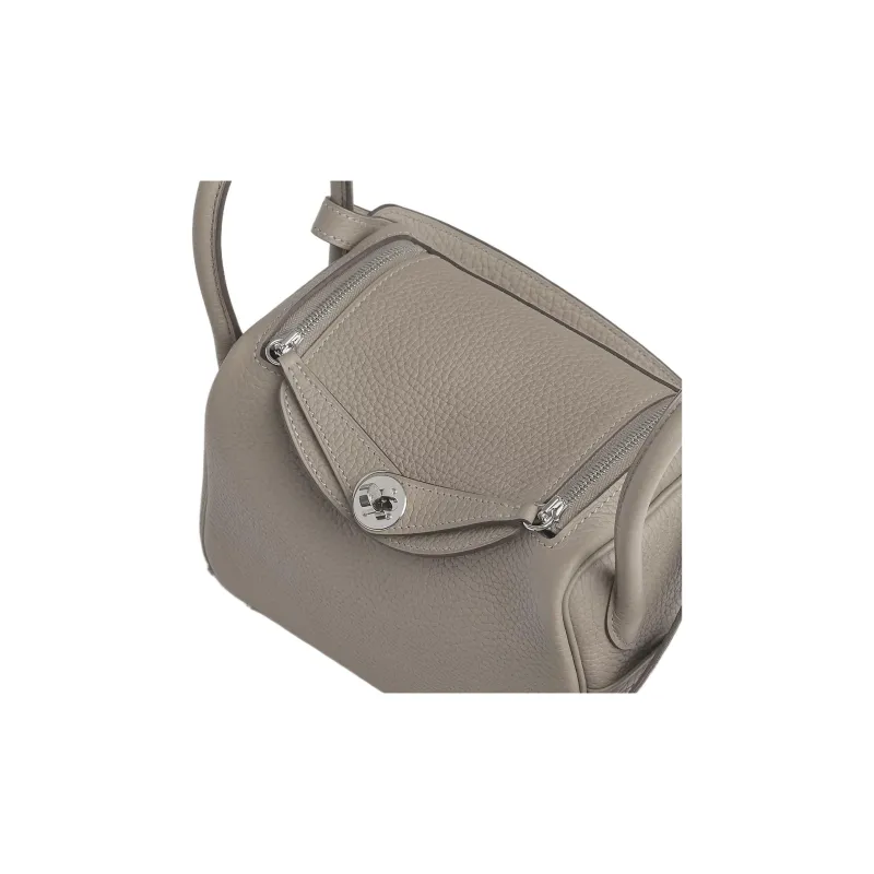 HERMES Lindy Clemence Bullock Leather Portable Crossbody Bag, Shoulder Bag Mini Women's 8L Beton Glacier White-3