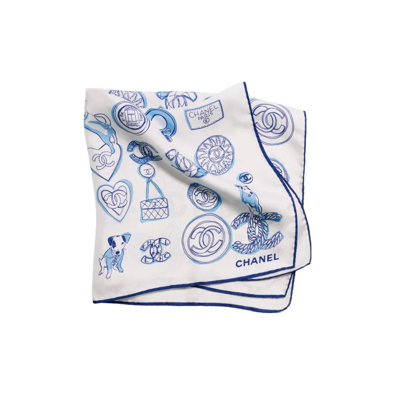 CHANEL Silk Scarves Women's Blue-1