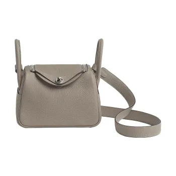 HERMES Lindy Clemence Bullock Leather Portable Crossbody Bag, Shoulder Bag Mini Women's 8L Beton Glacier White