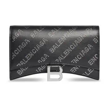 Balenciaga Hourglass Wallet On Chain With Rhinestones Black