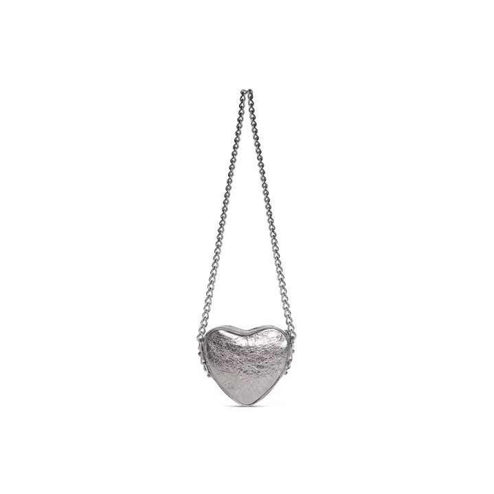 Balenciaga Le Cagole Heart Mini Metallized Bag Silver-5