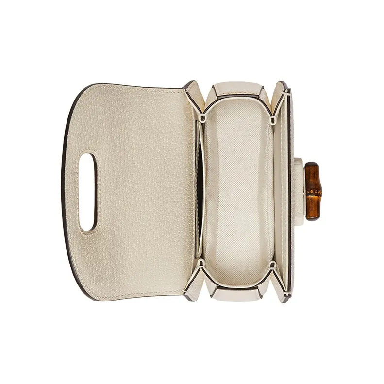 GUCCI Bamboo 1947 Canvas With Leather Trim Bamboo Bag Handbags Shoulder Bags Mini Women's White-8