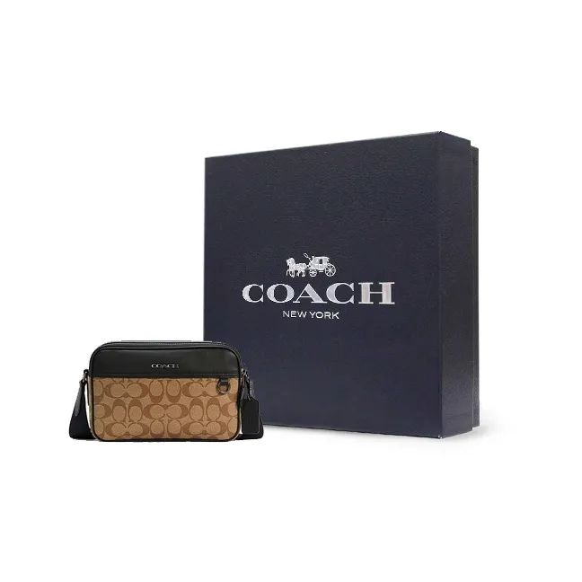 COACH Canvas With Leather Shopping Bag Handbag Shoulder Bag Crossbody Bag Small Size Men's Khaki/Black-5