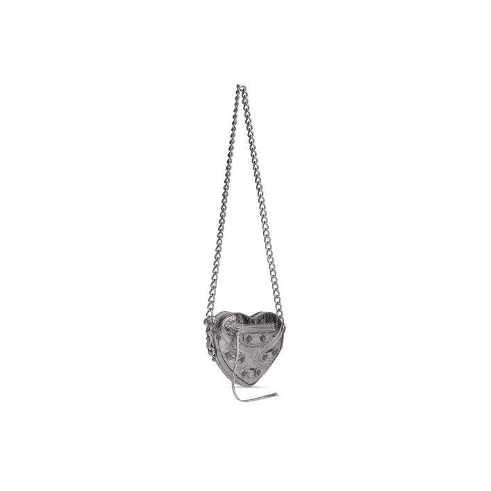 Balenciaga Le Cagole Heart Mini Metallized Bag Silver-3