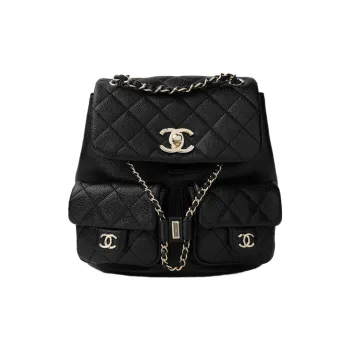 CHANEL Duma Litchi Grain Cow Leather Backpack Medium Size Unisex Black