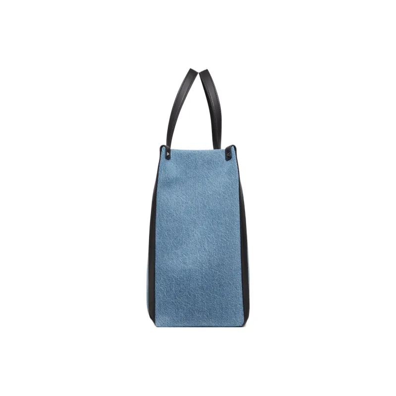 Valentino VLTN Denim Tote Bag, Shopping Bag, Handbag Medium Size Men's Denim Blue/Black-3