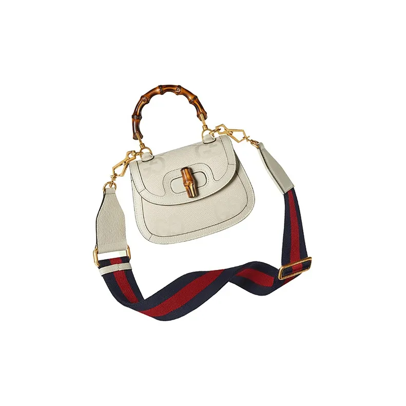 GUCCI Bamboo 1947 Canvas With Leather Trim Bamboo Bag Handbags Shoulder Bags Mini Women's White-2