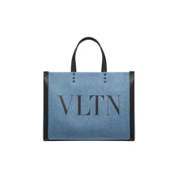 Valentino VLTN Denim Tote Bag, Shopping Bag, Handbag Medium Size Men's Denim Blue/Black