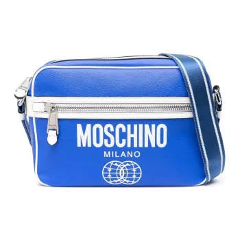 MOSCHINO Calfskin Crossbody Bag, Shoulder Bag Men's Blue/White