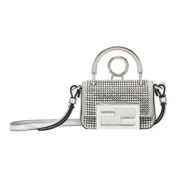 FENDI Baguette Calfskin Shoulder Bag Crossbody Bag Handbag Mini Women's Silver
