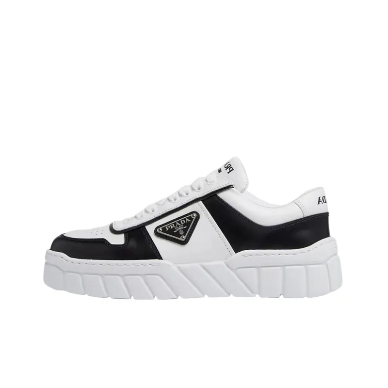 PRADA Soft Padded Nappa Leather Laced Up Shoes 'White Black' Women's-0