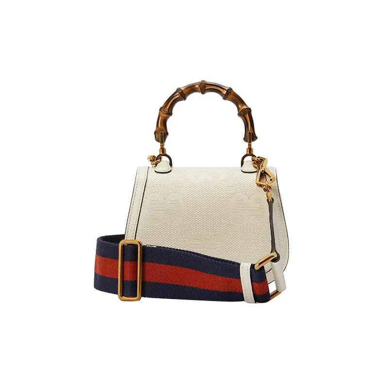 GUCCI Bamboo 1947 Canvas With Leather Trim Bamboo Bag Handbags Shoulder Bags Mini Women's White-5